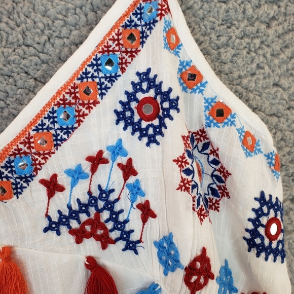 Area Star Maria Checked & Embroidered Asymmetrical Pull Over Cotton Dress Sz L - Picture 9 of 16